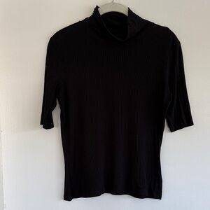 Rachel Zoe Black Ribbed Short Sleeve Mock Neck Top